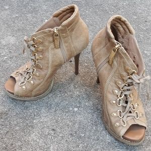 Carmen Steffens Tan Leather Peeptoe Booties